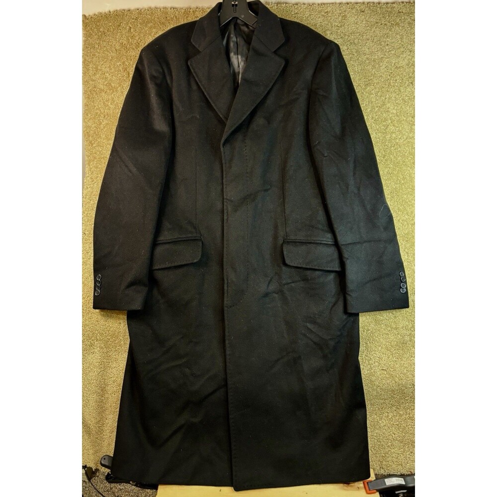 Rialto Men’s Italian Wool Cashmere 40 R Long Black Overcoat